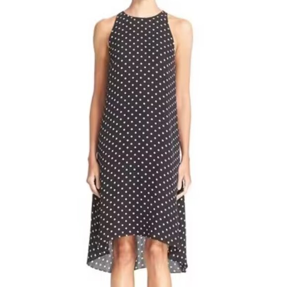 Theory Adlerdale Haze Polka Dot 100% Silk High-Low Dress, Black/Ivory Size 6 - Picture 1 of 6